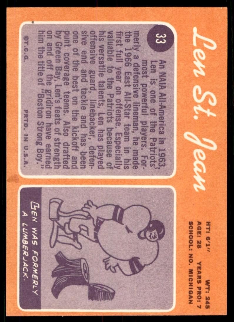 1970 Topps Len St. Jean Rookie Boston Patriots #33