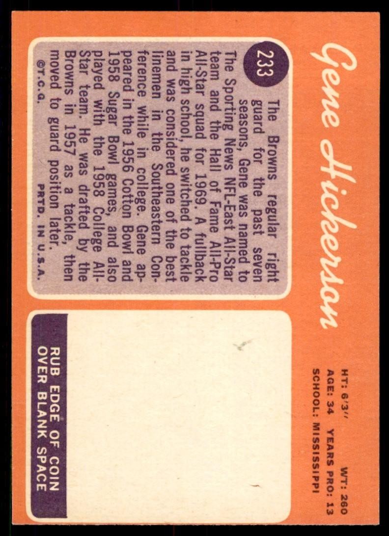 1970 Topps Gene Hickerson Vintage Cleveland Browns #233
