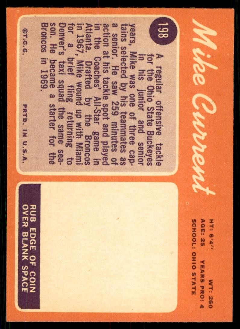1970 Topps Mike Current Rookie Vintage Denver Broncos #198