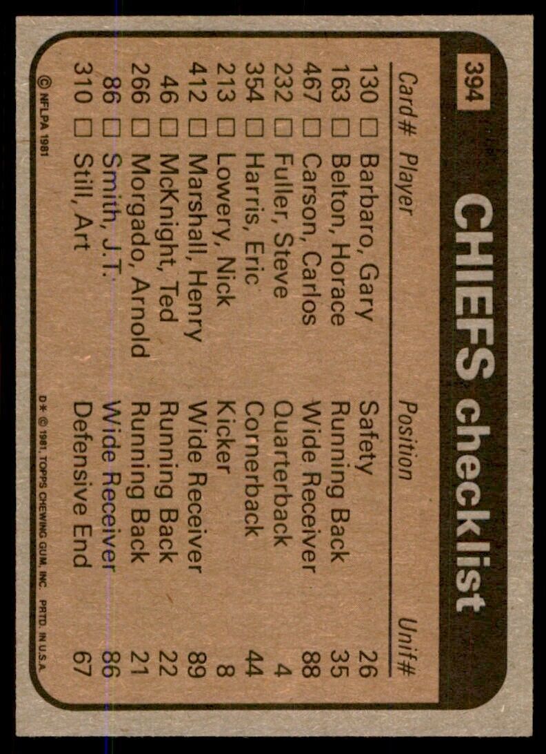 1981 Topps Ted McKnight/Henry Marshall/Gary Barbaro/Art Still . Kansas City