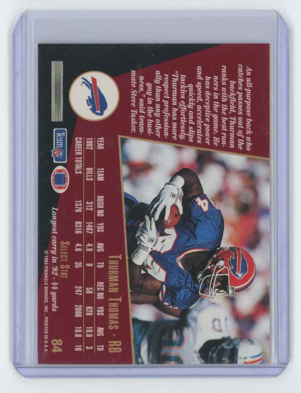1993 SELECT SELECT THURMAN THOMAS . BUFFALO BILLS #84