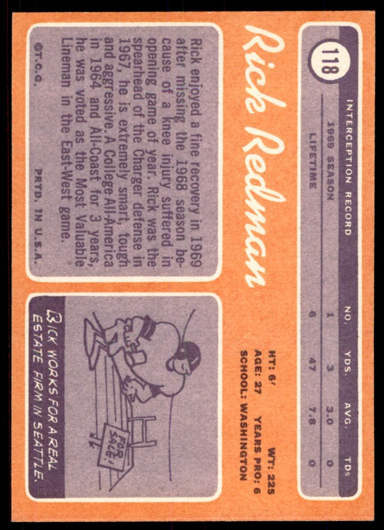 1970 Topps Rick Redman San Diego Chargers #118