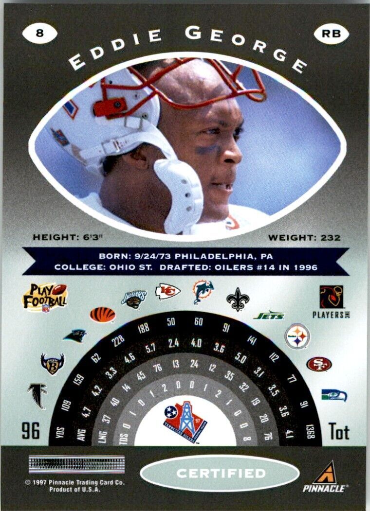 1997 Pinnacle Certified w/ Peel Off Eddie George . Tennessee Oilers #8