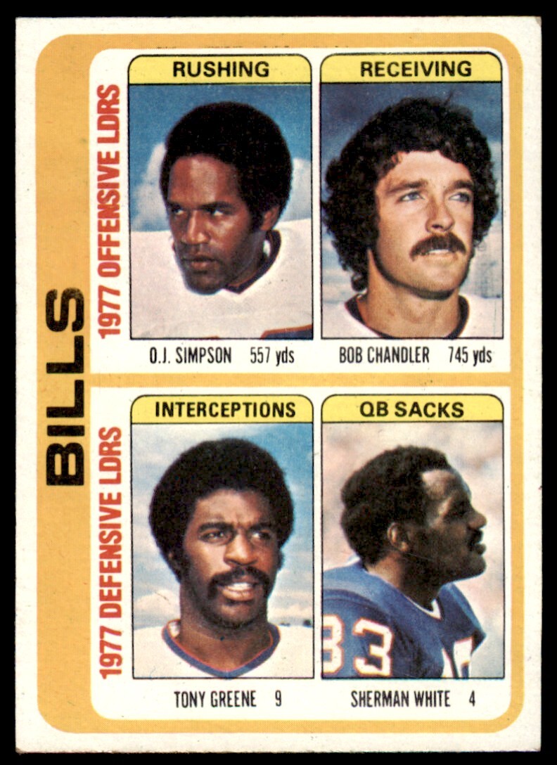 1978 TOPPS O.J. SIMPSON/BOB CHANDLER/TONY GREENE/SHERMAN WHITE . BUFFALO BILLS.