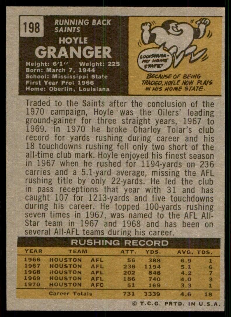 1971 Topps Hoyle Granger Vintage New Orleans Saints #198