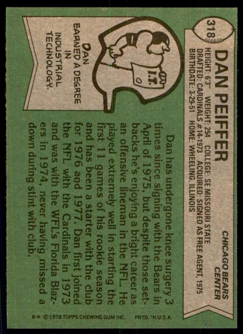 1978 Topps Dan Peiffer Rookie c Chicago Bears #318