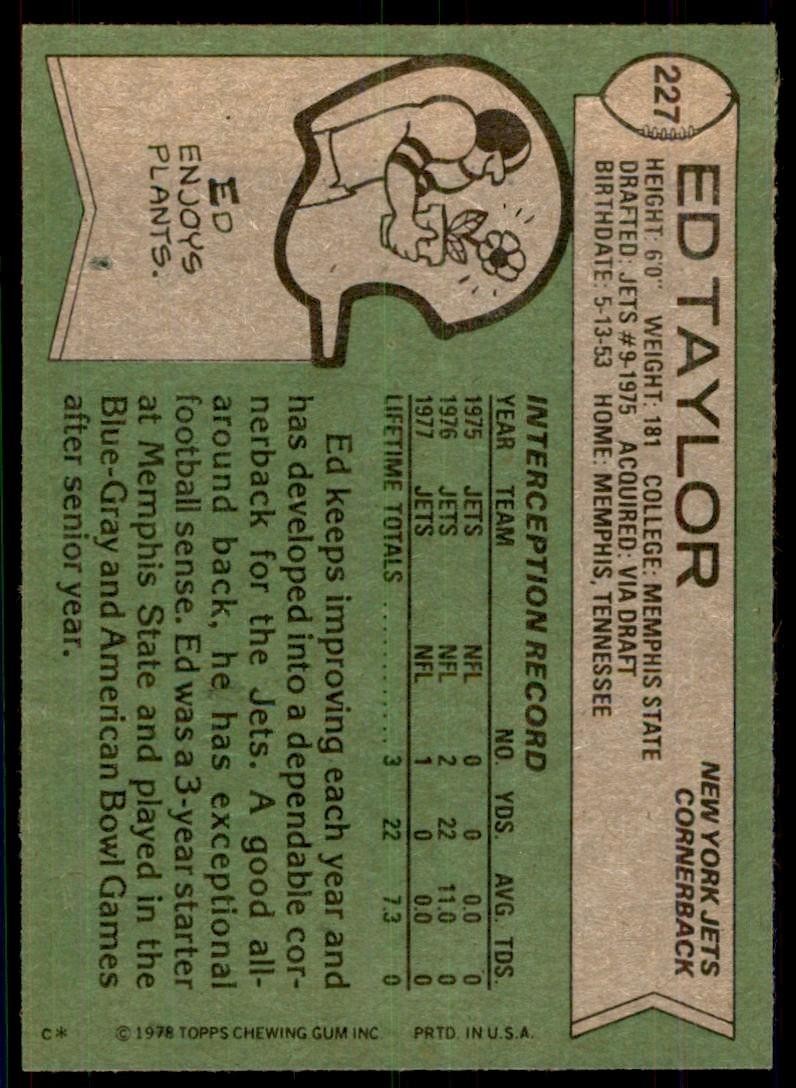 1978 Topps Ed Taylor Rookie c New York Jets #227