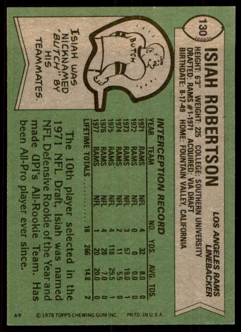 1978 Topps Isiah Robertson b Los Angeles Rams #130