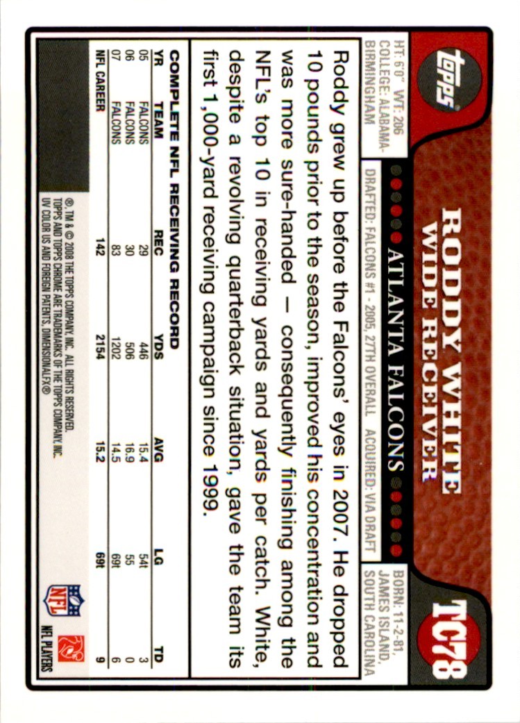 2008 Topps Chrome Roddy White . Atlanta Falcons #TC78