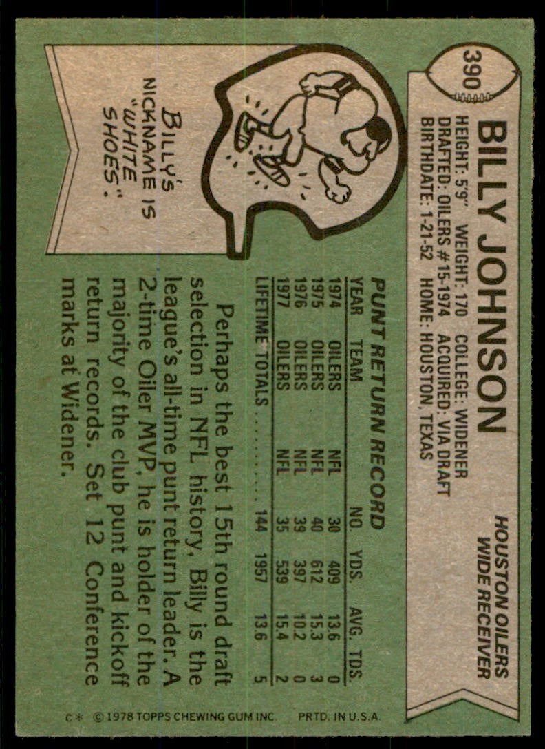 1978 Topps Billy Johnson b Houston Oilers #390