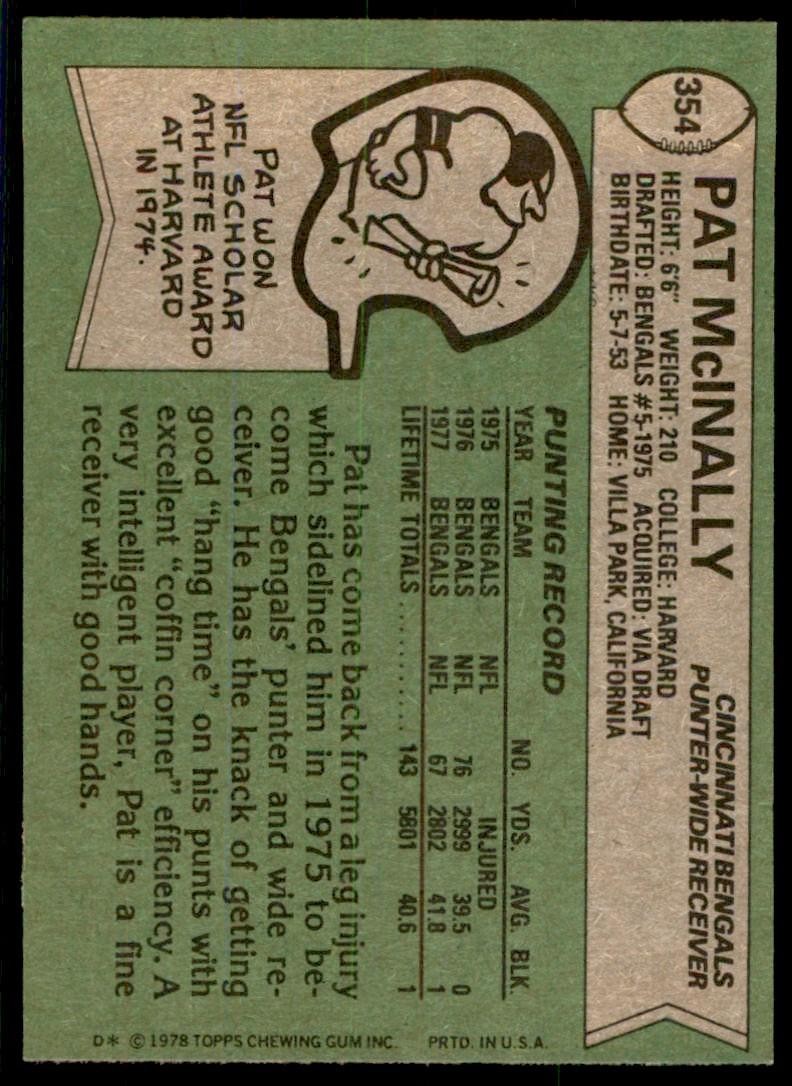 1978 Topps Pat McInally b Cincinnati Bengals #354