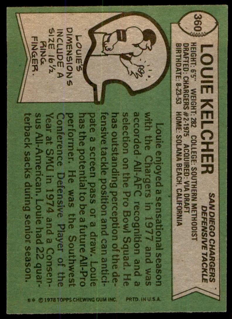 1978 Topps Louie Kelcher Rookie b San Diego Chargers #360