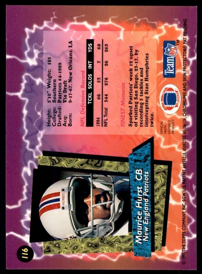 1995 Topps Finest Maurice Hurst . New England Patriots #116