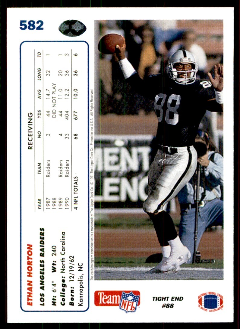 1991 Upper Deck High Series Ethan Horton . Los Angeles Raiders #582