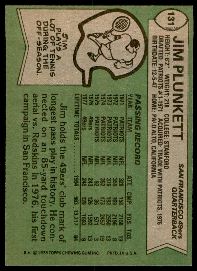 1978 Topps Jim Plunkett b San Francisco 49ers #131