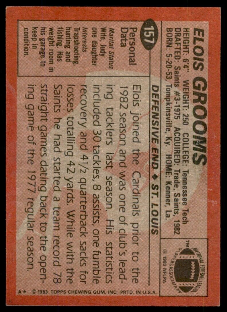 1983 TOPPS ELOIS GROOMS . ST. LOUIS CARDINALS #157