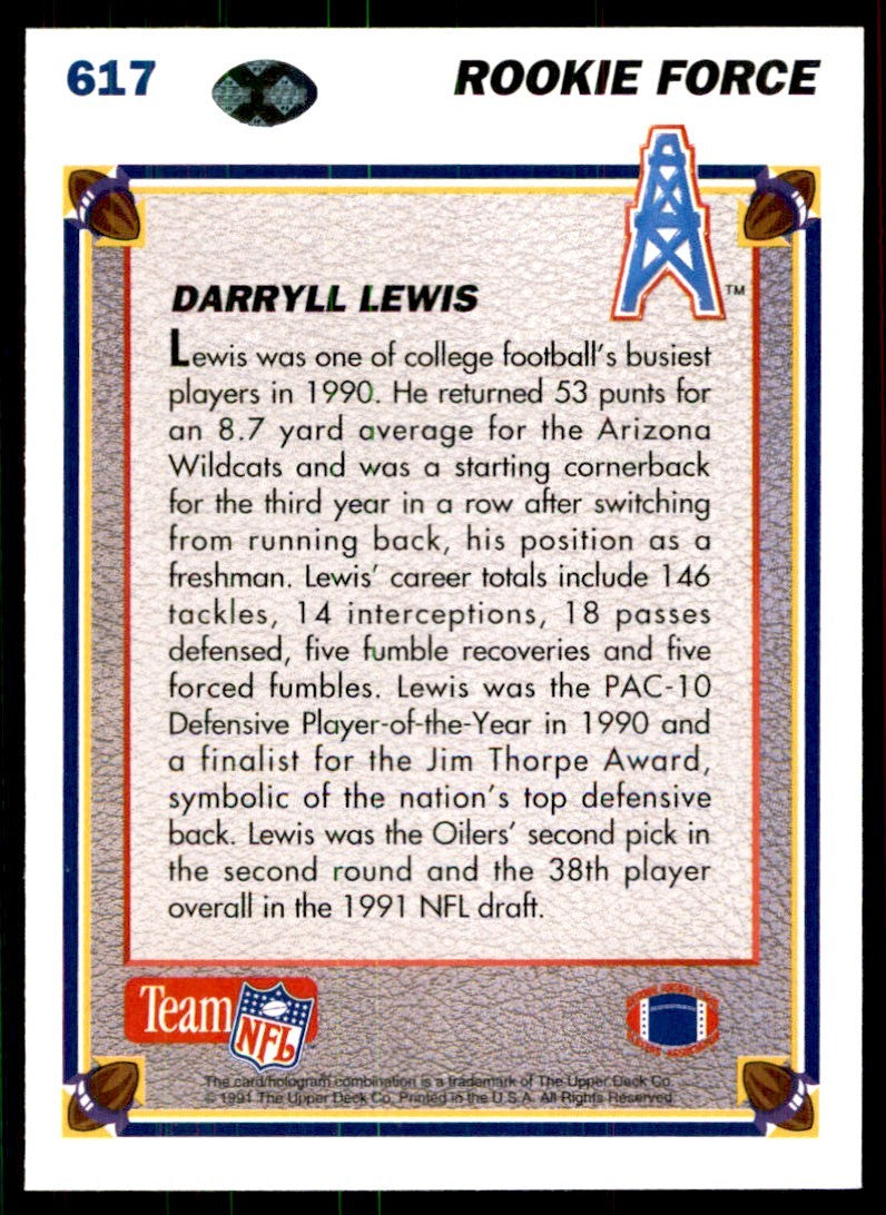 1991 Upper Deck High Series Darryll Lewis . Houston Oilers #617