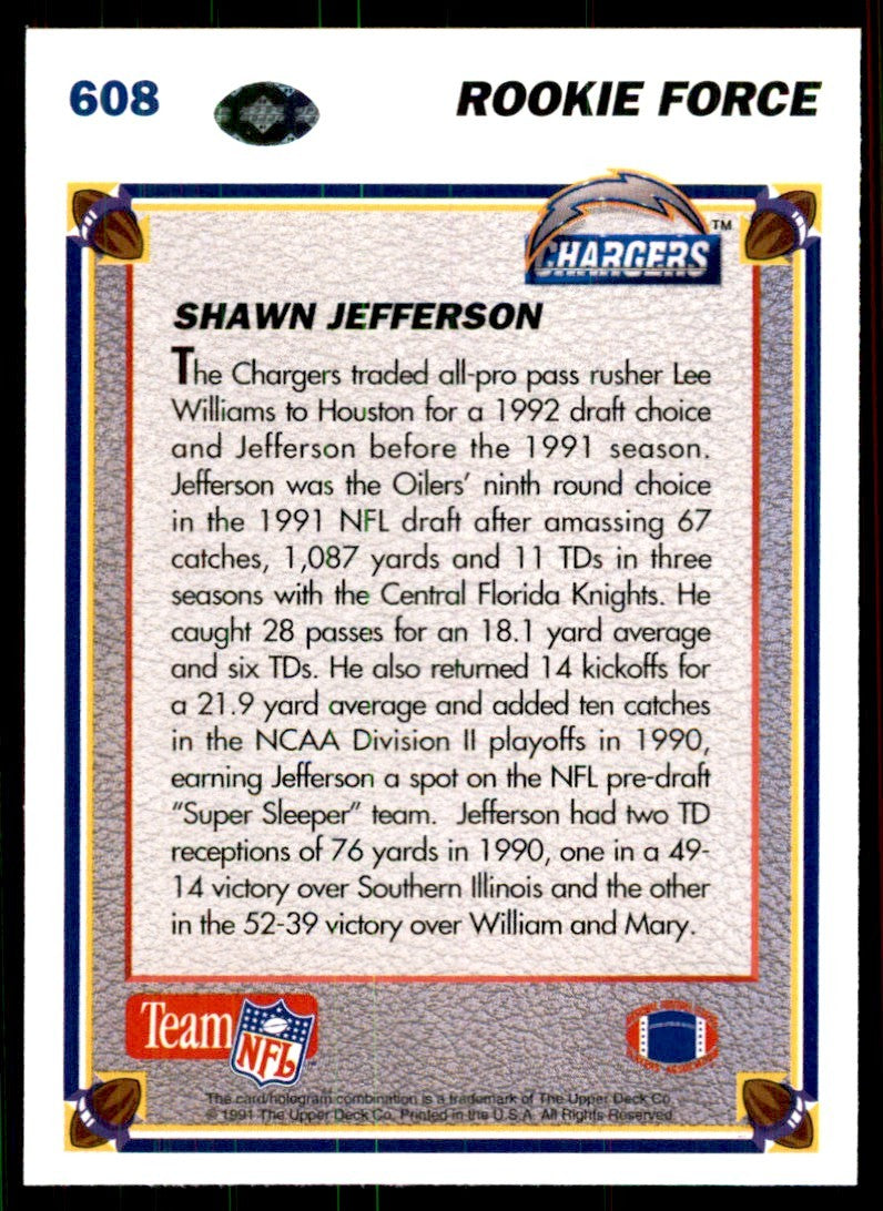 1991 Upper Deck High Series Shawn Jefferson . Los Angeles Chargers #608