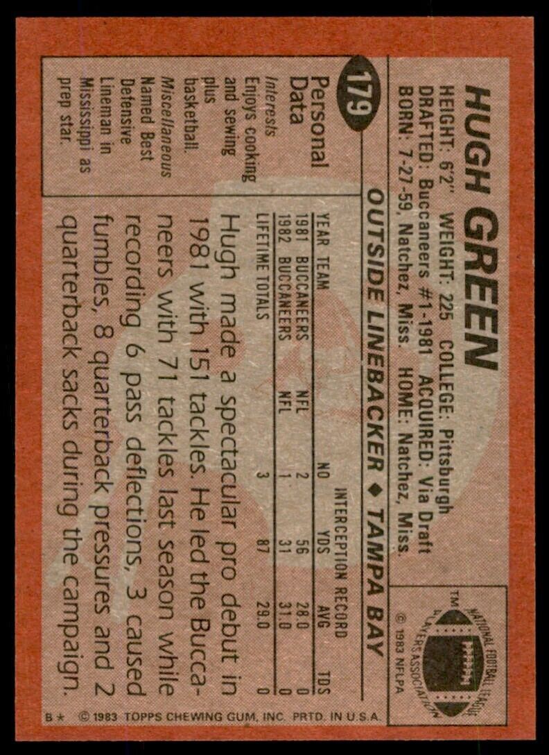 1983 TOPPS HUGH GREEN. . TAMPA BAY BUCCANEERS #179