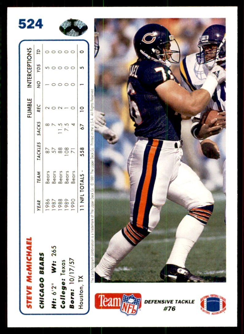1991 Upper Deck High Series Steve McMichael . Chicago Bears #524
