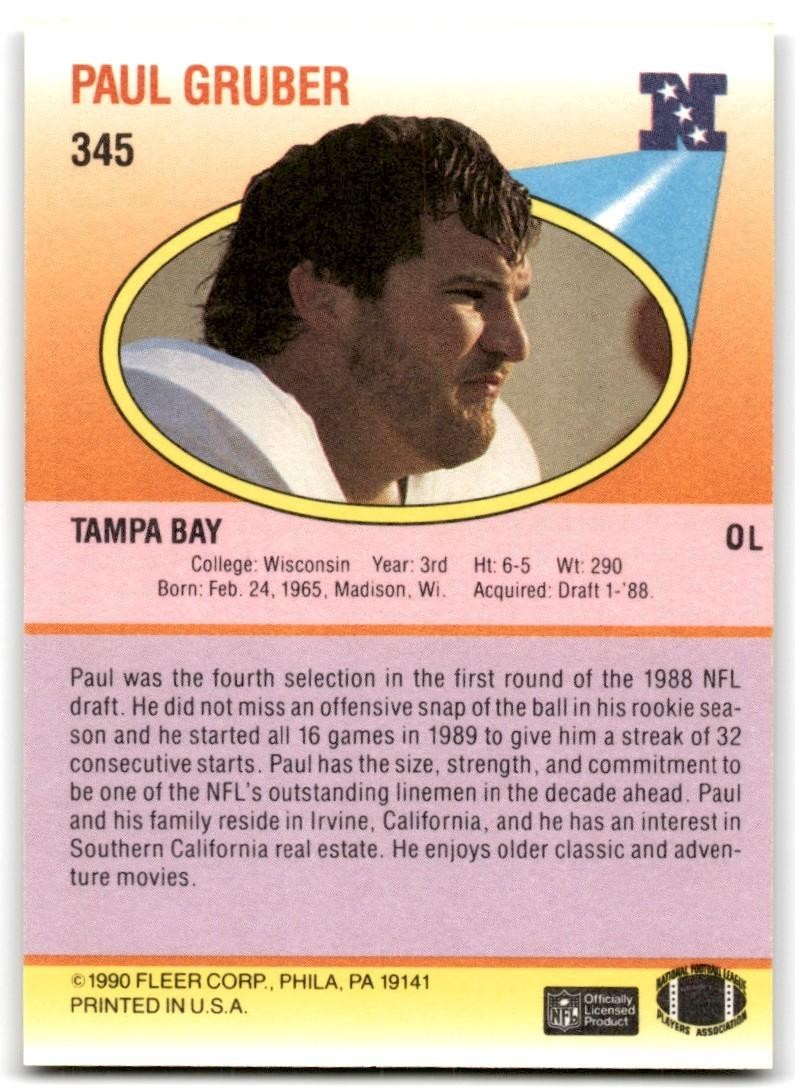 1990 Fleer Paul Gruber Tampa Bay Buccaneers #345