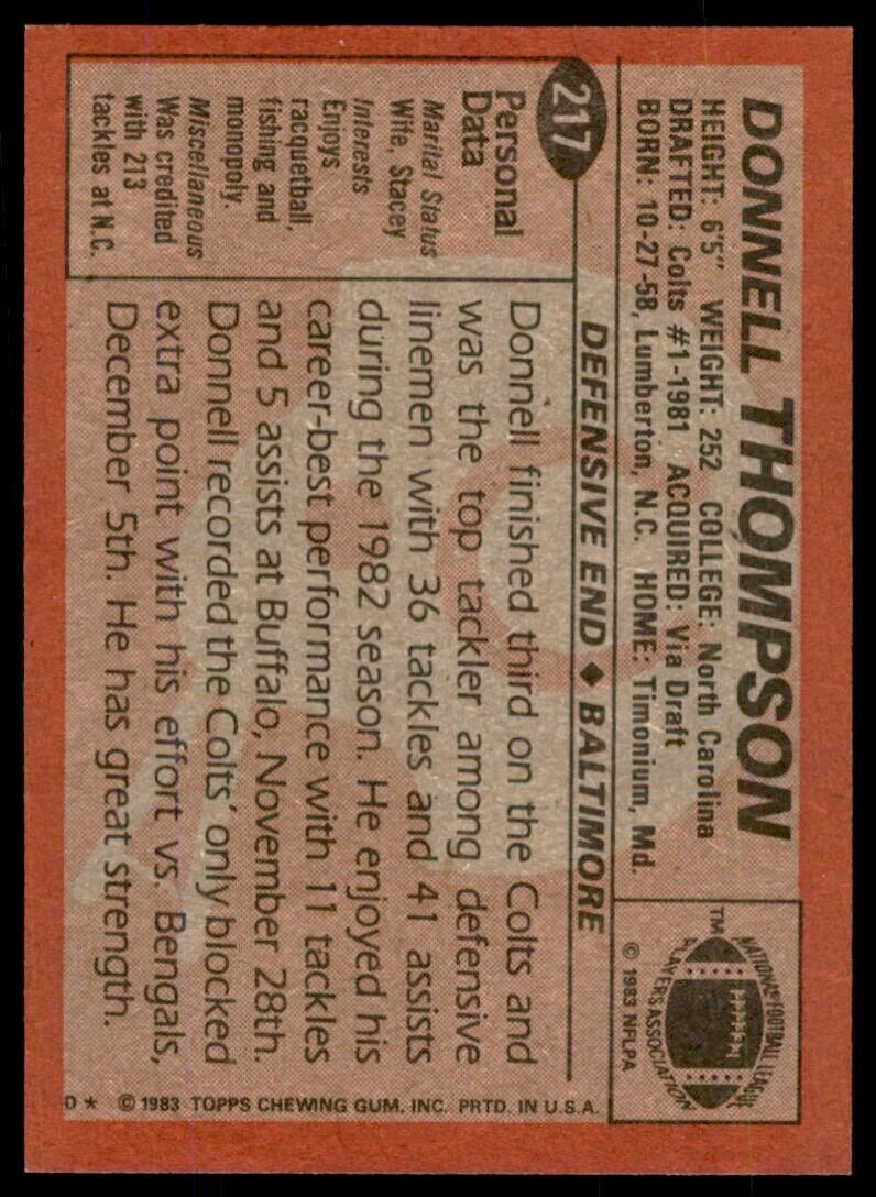 1983 TOPPS DONNELL THOMPSON . BALTIMORE COLTS #217