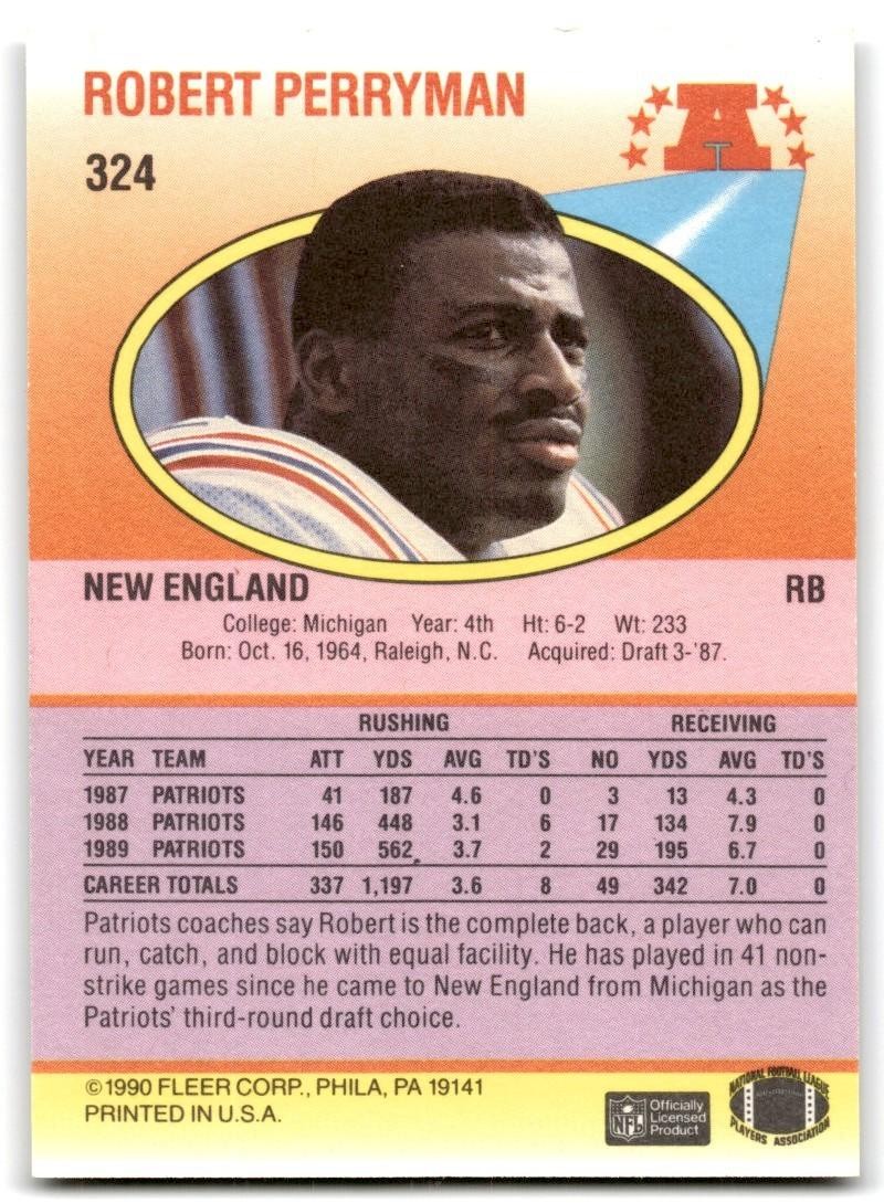 1990 Fleer Bob Perryman New England Patriots #324
