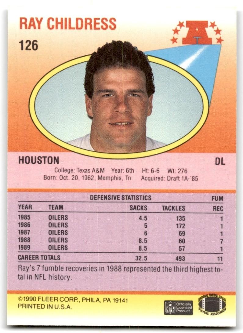 1990 Fleer Ray Childress Houston Oilers #126
