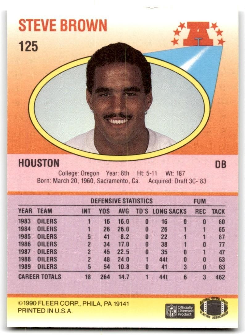 1990 Fleer Steve Brown Houston Oilers #125