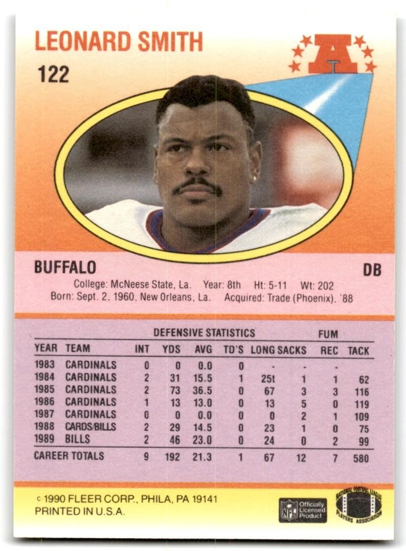 1990 Fleer Leonard Smith Buffalo Bills #122