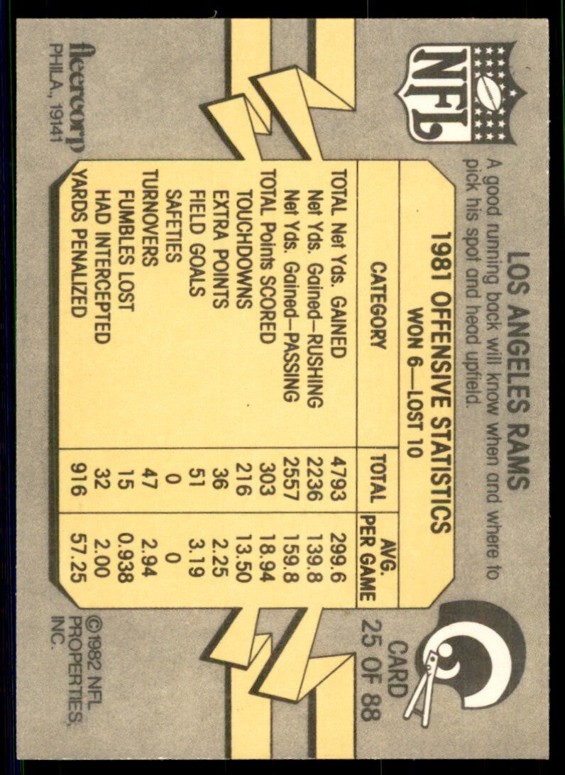1982 Fleer Team Action Getting to the Outside . Los Angeles Rams #25