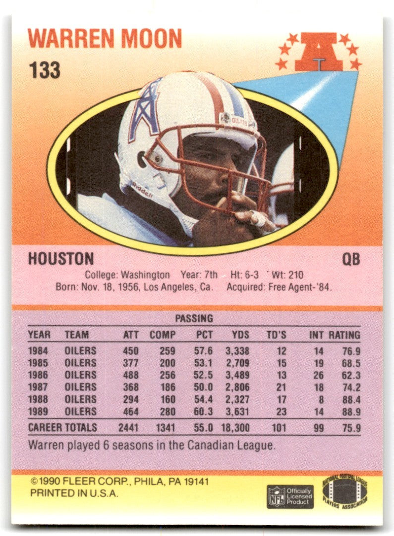 1990 Fleer Warren Moon Houston Oilers #133