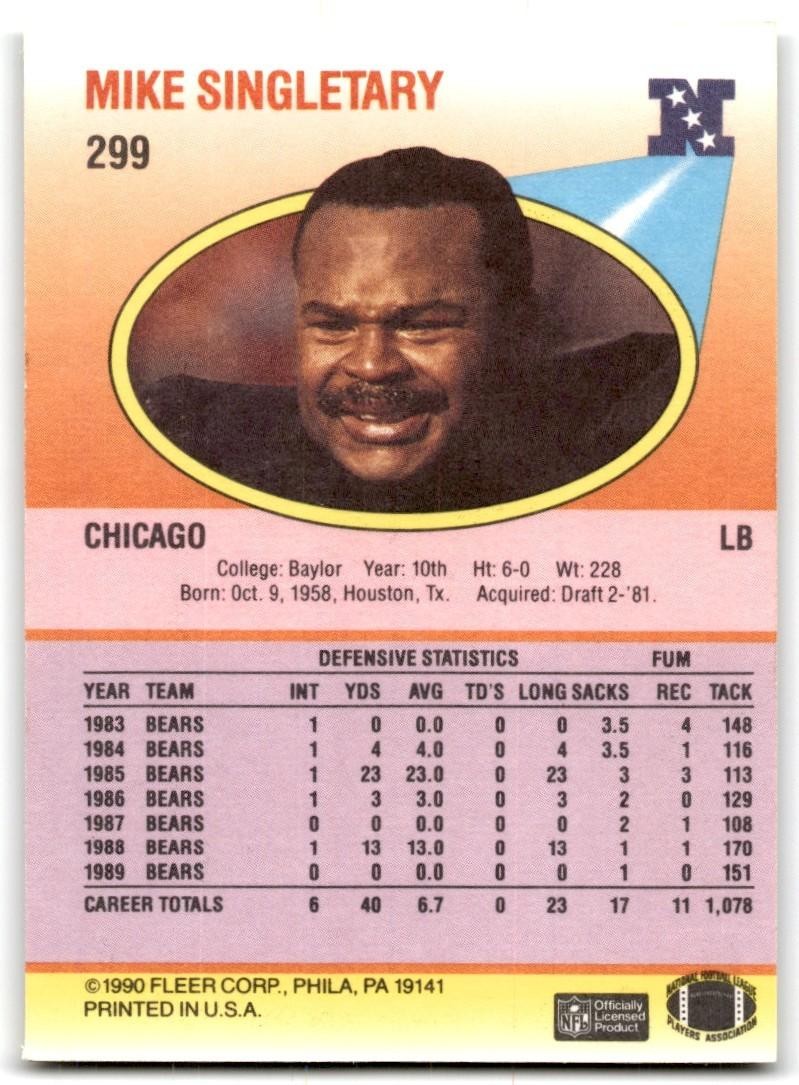 1990 Fleer Mike Singletary Chicago Bears #299