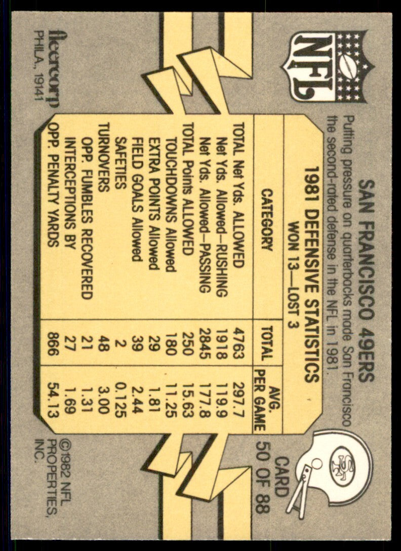 1982 Fleer Football Team Action In Your Face . #50