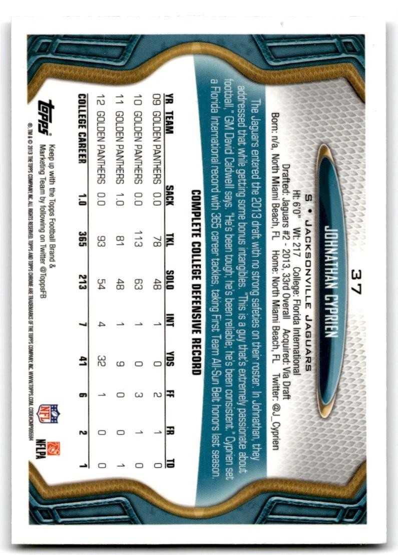 2013 Topps Chrome Johnathan Cyprien Football Cards #37
