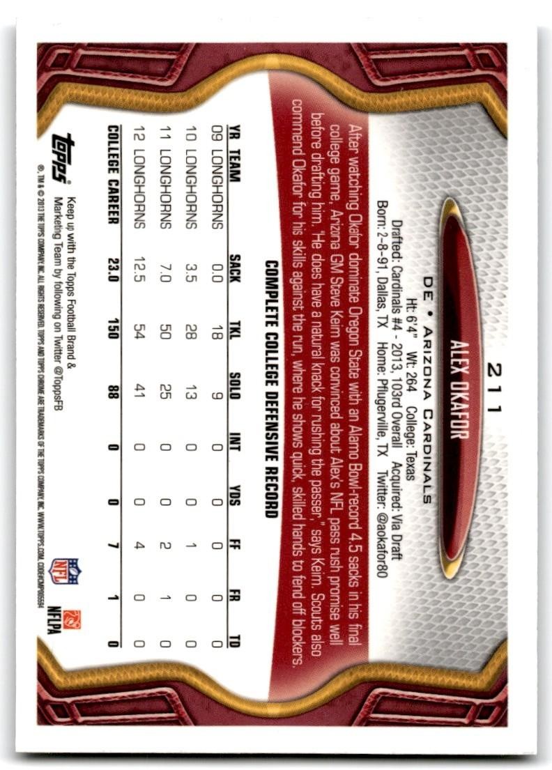 2013 Topps Chrome Alex Okafor Football Cards #211