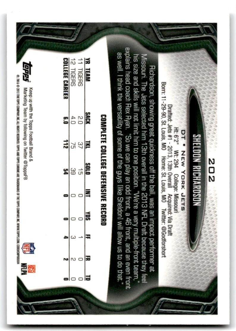 2013 Topps Chrome Sheldon Richardson Football Cards #202
