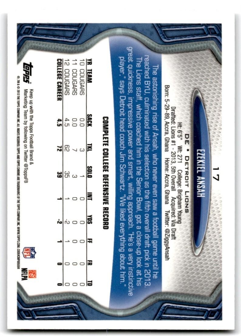 2013 Topps Chrome Ezekiel Ansah Football Cards #17