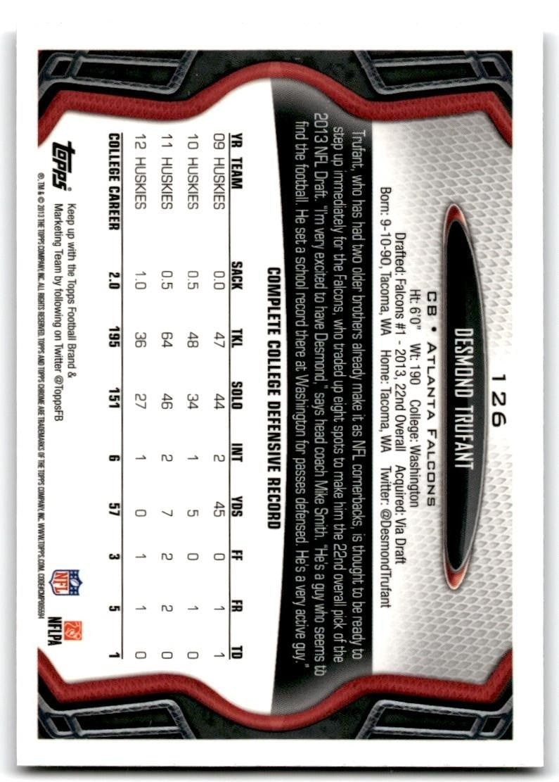 2013 Topps Chrome Desmond Trufant Football Cards #126