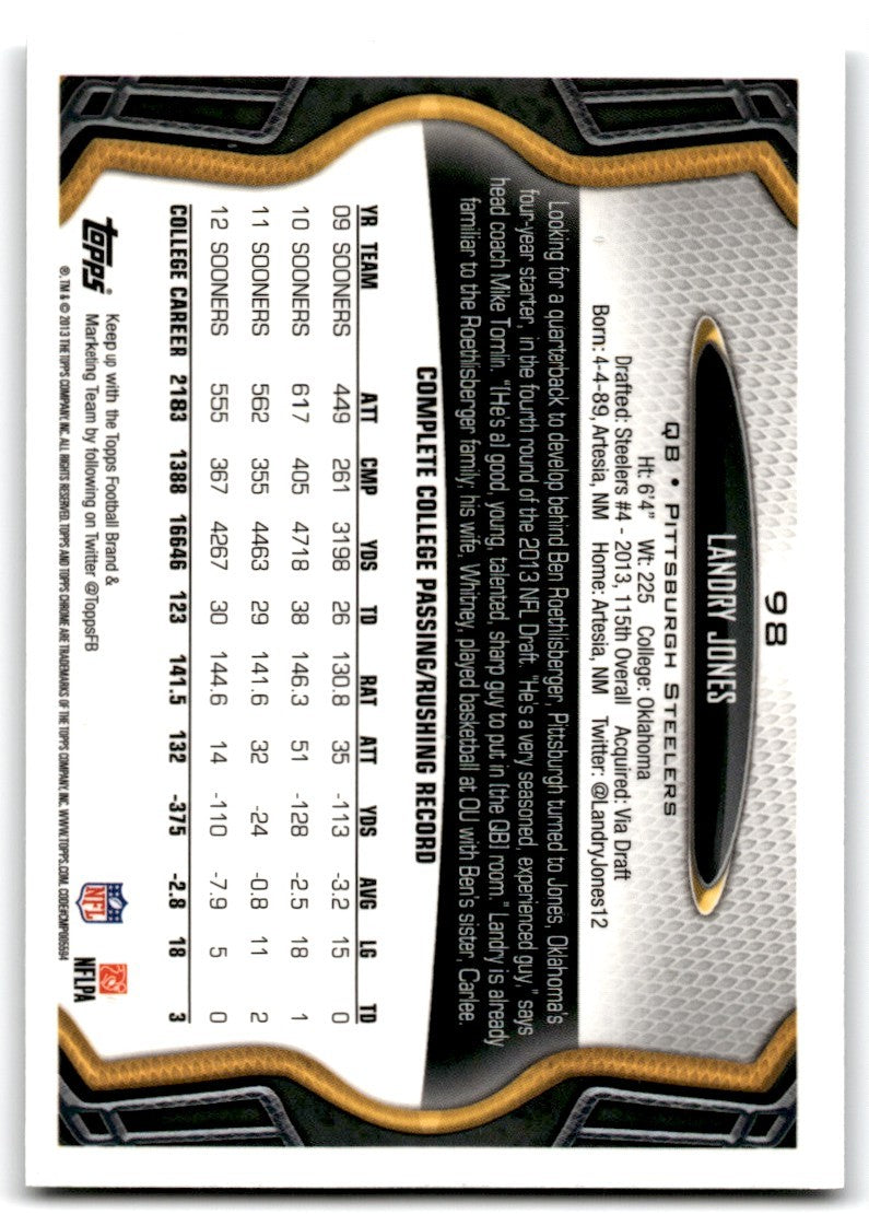 2013 Topps Chrome Landry Jones Football Cards #98