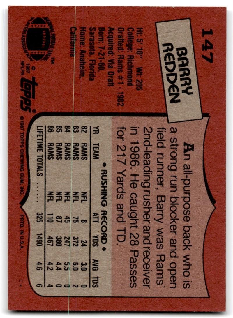 1987 Topps Barry Redden g Football Card #147