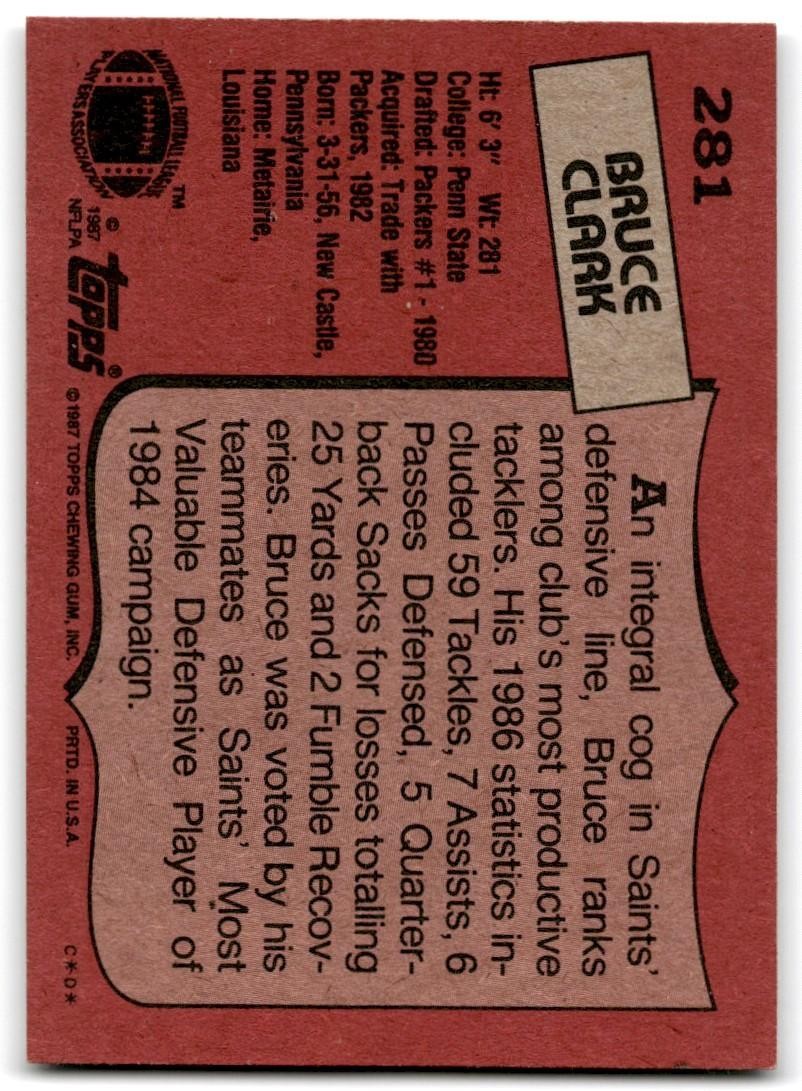 1987 Topps Bruce Clark a Football Card #281