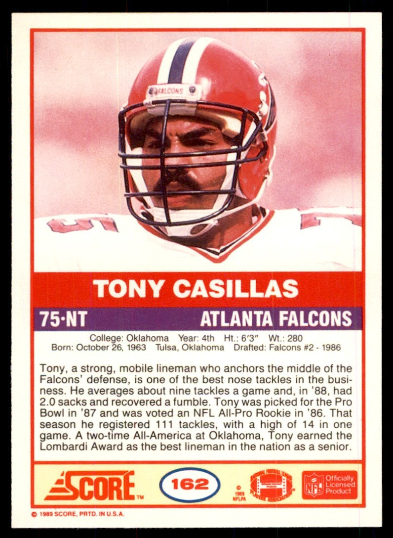 1989 SCORE TONY CASILLAS . ATLANTA FALCONS #162