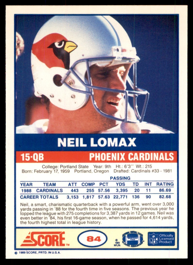 1989 SCORE NEIL LOMAX . PHOENIX CARDINALS #84