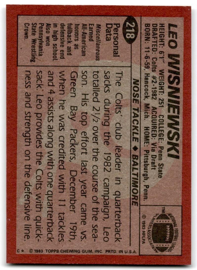 1983 Topps Leo Wisniewski Rookie d Football Card #218