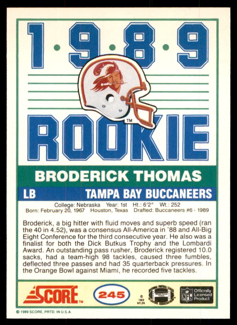 1989 SCORE BRODERICK THOMAS . TAMPA BAY BUCCANEERS #245