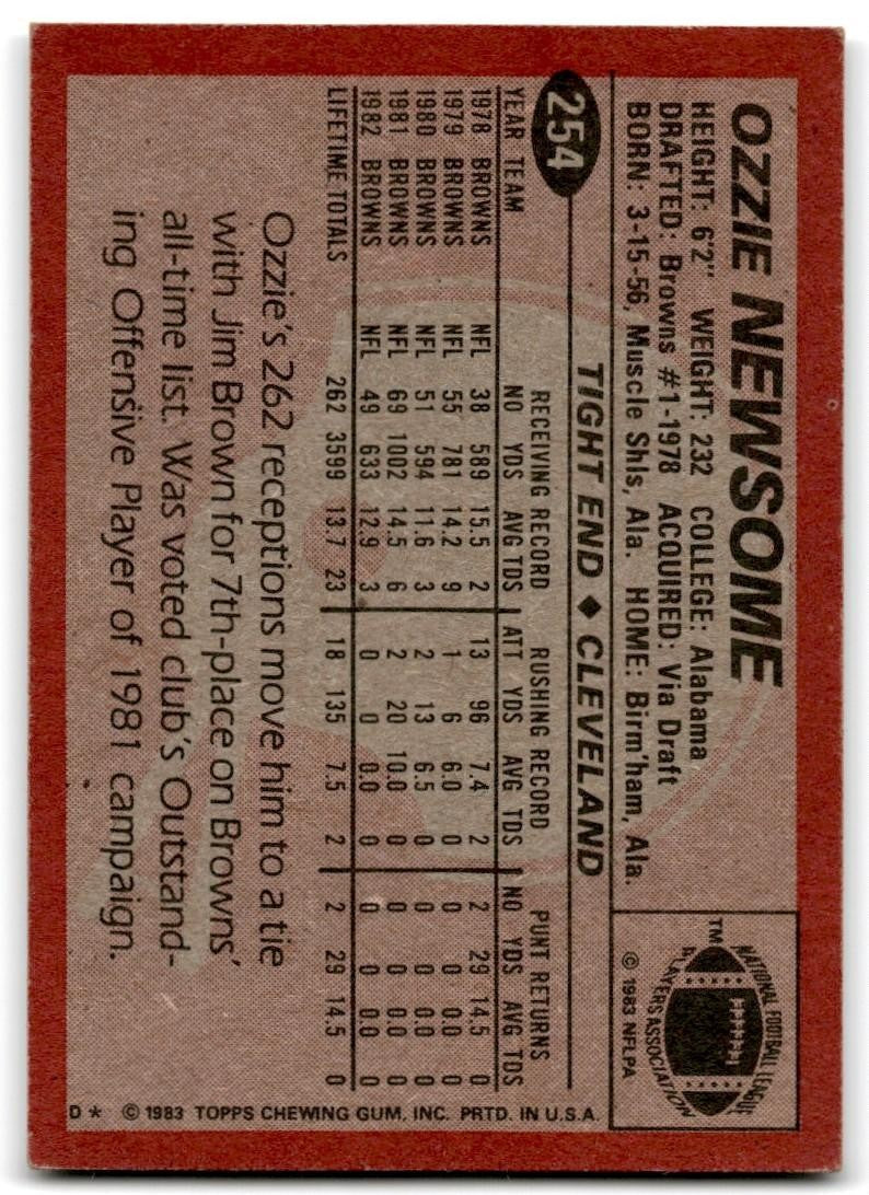 1983 Topps Ozzie Newsome c Football Card #254