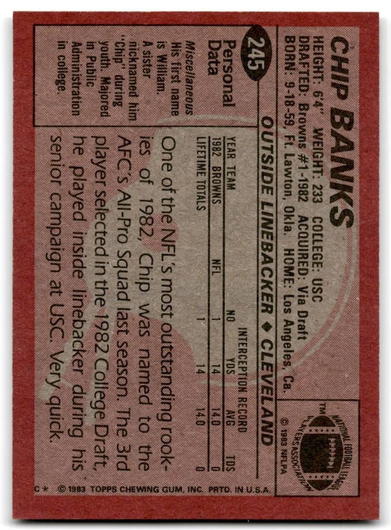 1983 Topps Chip Banks Rookie b Football Card #245
