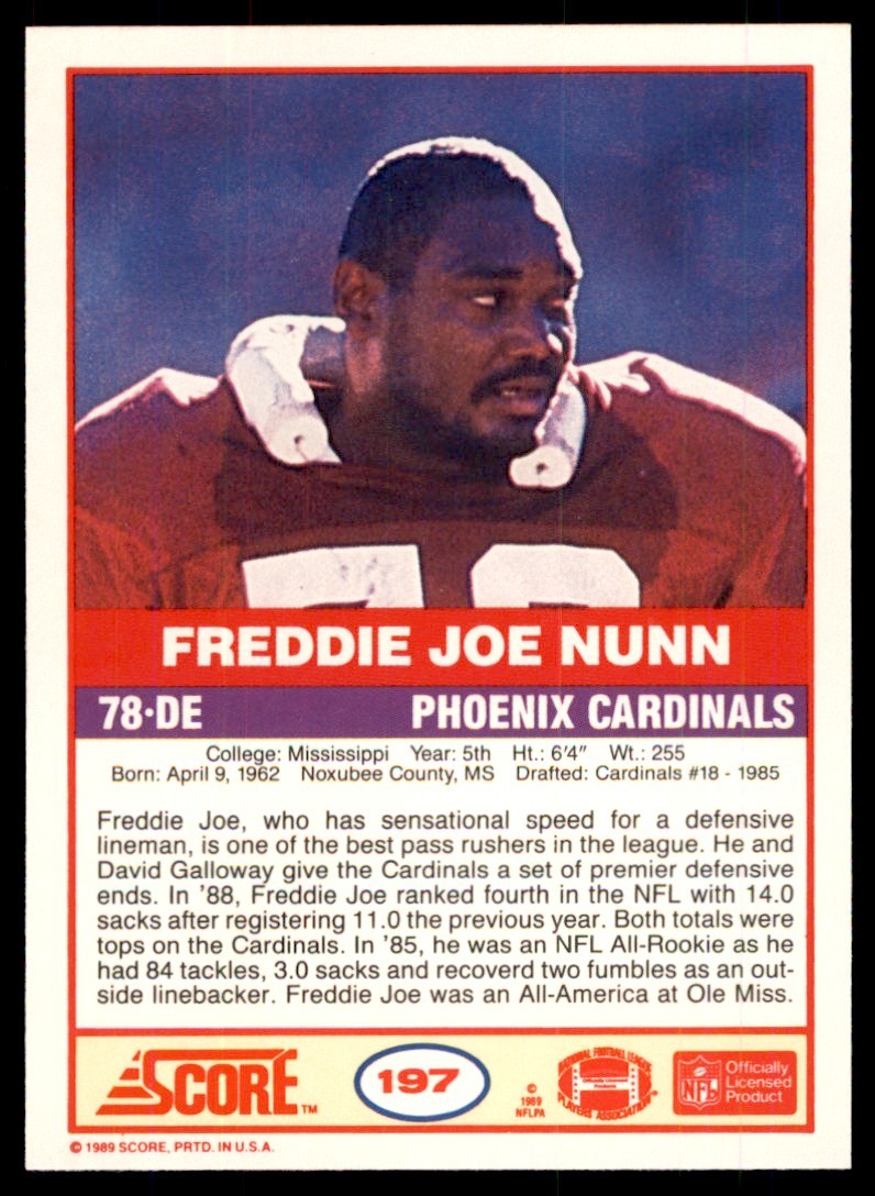 1989 SCORE FREDDIE JOE NUNN . PHOENIX CARDINALS #197