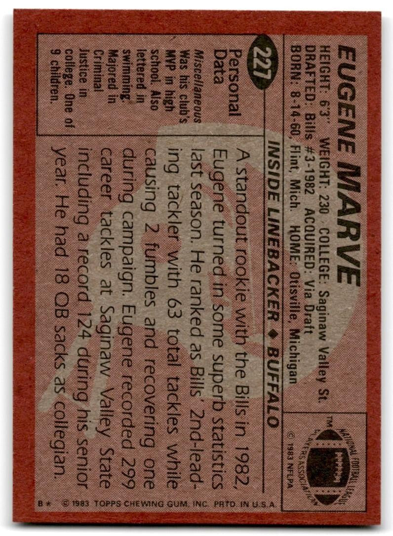 1983 Topps Eugene Marve Rookie Football Card #227